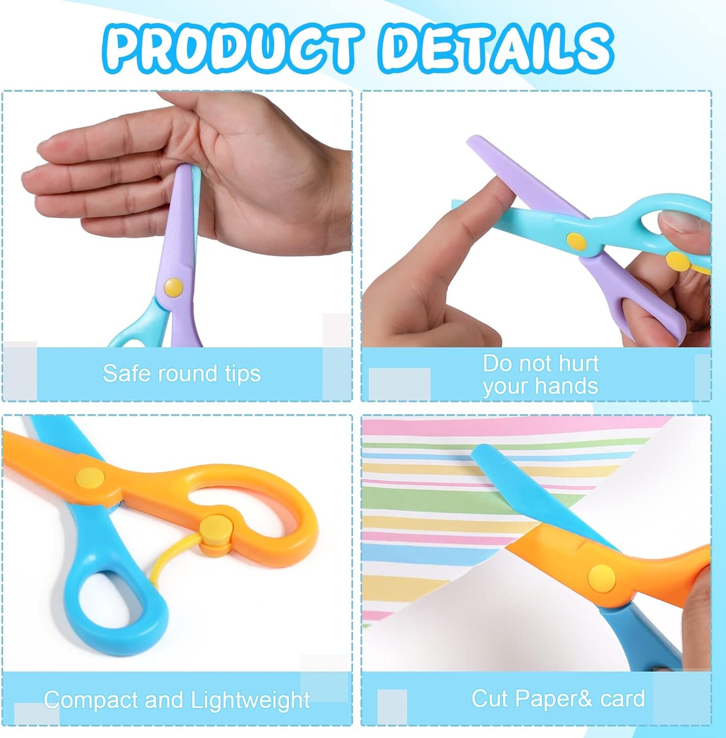 Plastic Safety Scissors, Toddlers Training Scissors, Pre-school Training Scissors and Offices Scissors Kids Paper-Cut (6pcs Toddler Scissors)