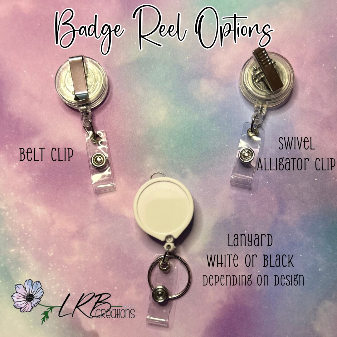 Badge Reel Virgin Mary Holographic Disco Ball Retractable Badge Reel Scrub Top Badge Reels  Beaded Badge Reel Acrylic Charm Badge ID Holder, Badge Reel Options:  Belt