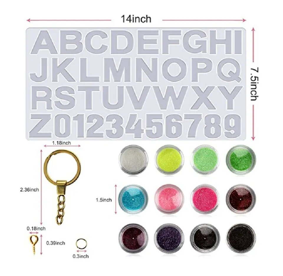 73-Piece Alphabet &#x26; Number Resin Silicone Molds - DIY Epoxy Keychain Making Kit