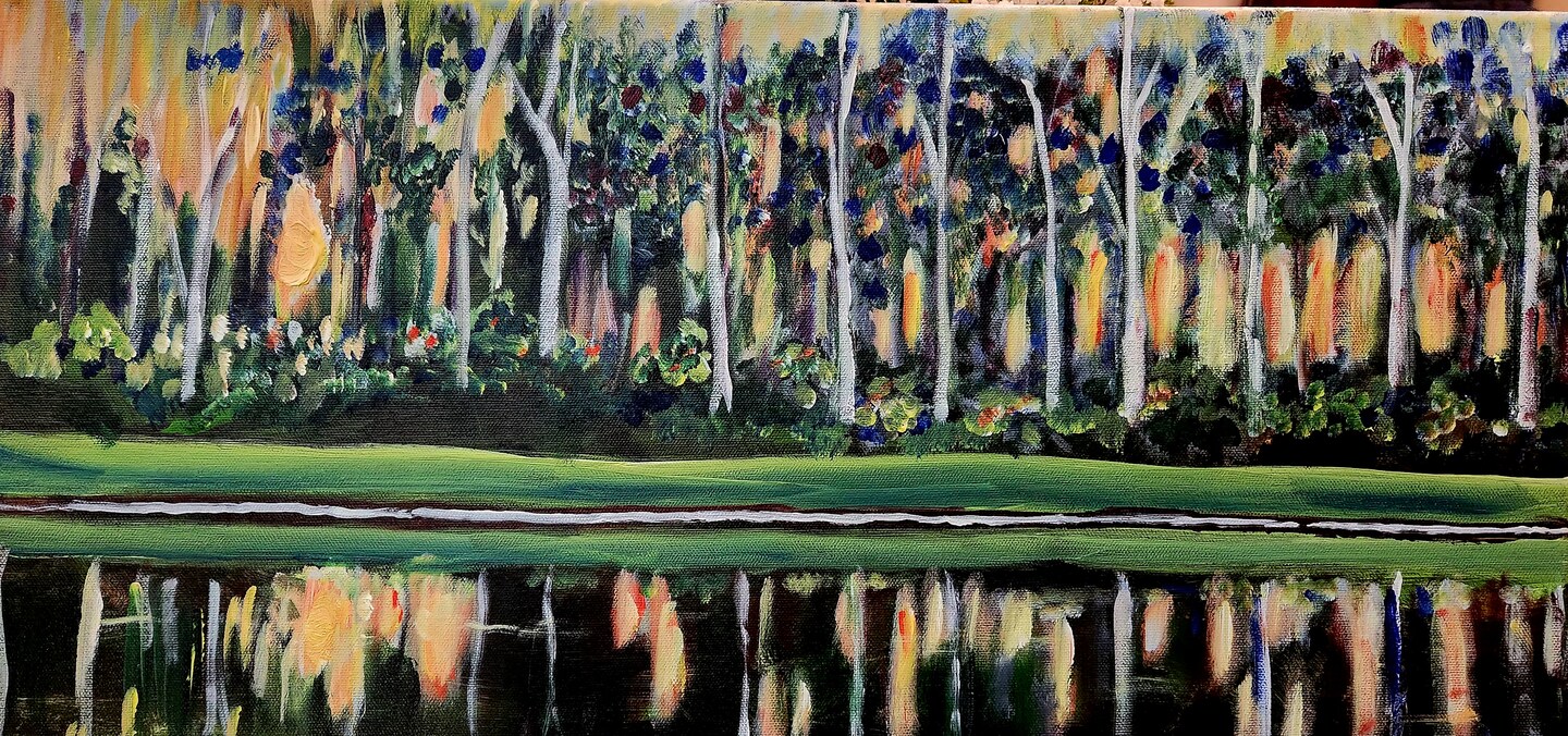 Sunset on the pond, original acrylic painting on canvas MakerPlace by