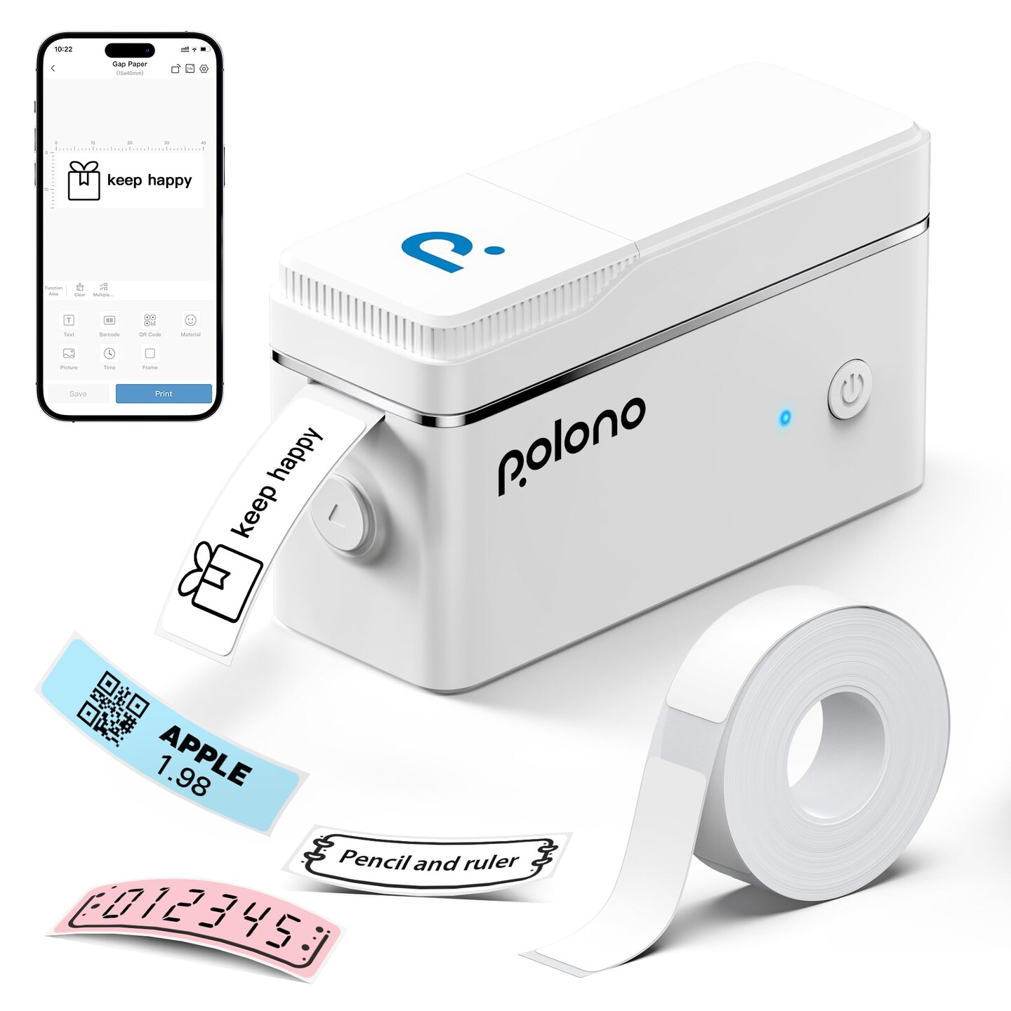 Label Maker Machine with Tape, Portable Thermal Printer, Portable Bluetooth Label Printer for Organizing Storage Office Home, Sticker Maker Mini Label Maker with Multiple Templates, White