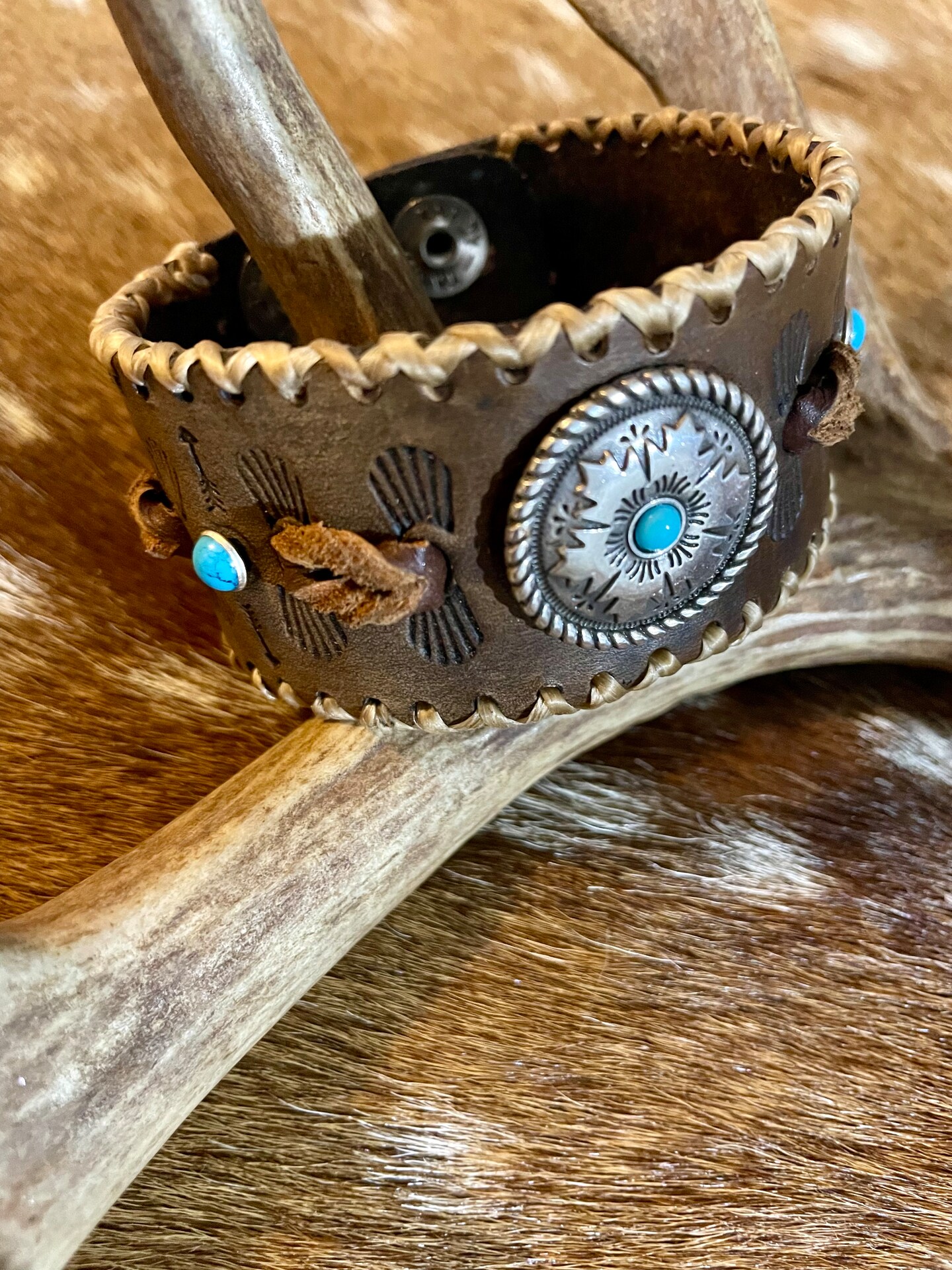 Fringe Cuff, COWHIDE CUFF, BRINDLE Cowhide, Handmade Silver Concho Bracelet, Leather Fringe Cuff Bracelet, orders Warrior Bracelet