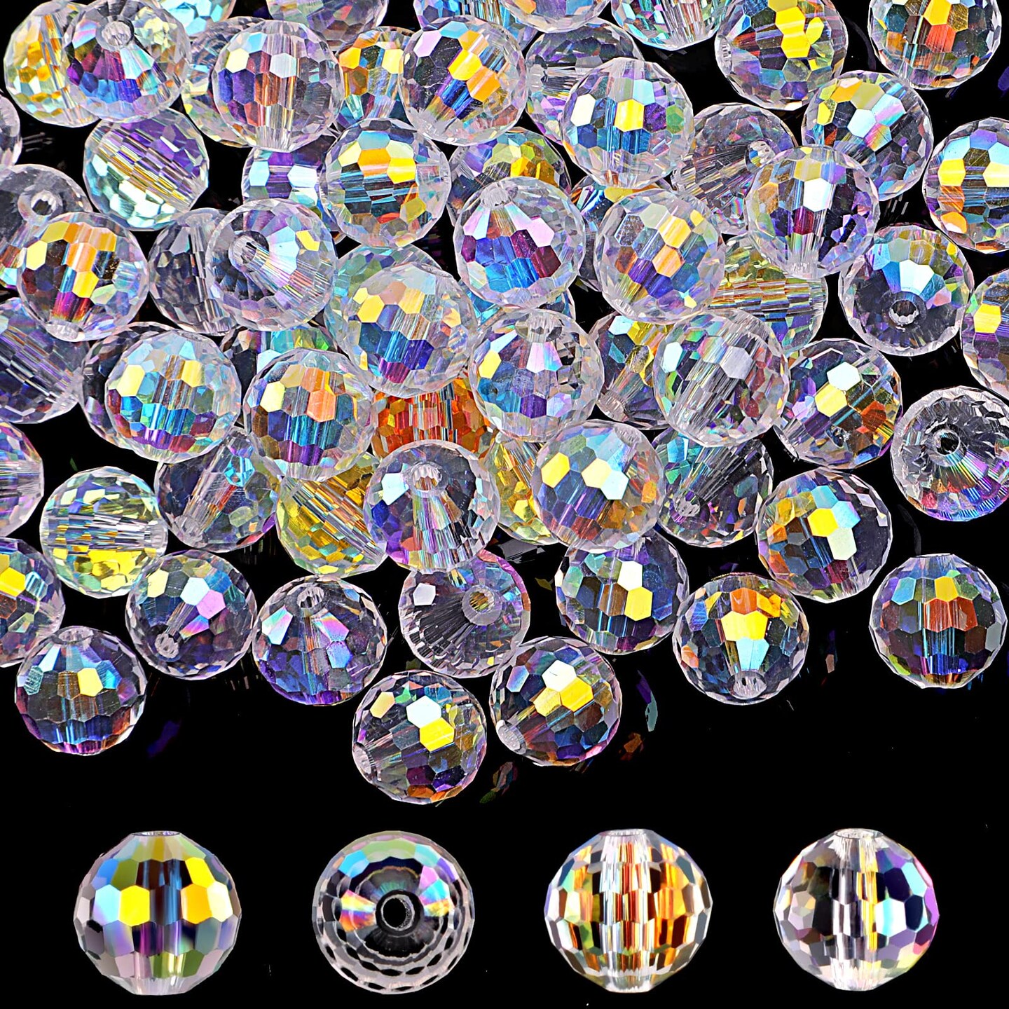 Crystal Glass Beads for Jewelry Making, 80 Pieces Crystal Beads, 10mm Glass Beads, Round Faceted Beads Bulk for Craft Necklace Bracelet Earring (AB Color)