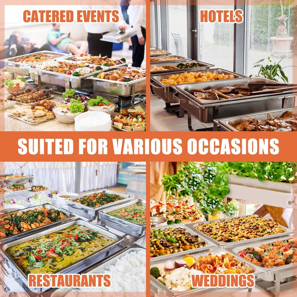 8 PACK CATERING STAINLESS STEEL CHAFER CHAFING DISH SETS 8 QT FULL SIZE BUFFET