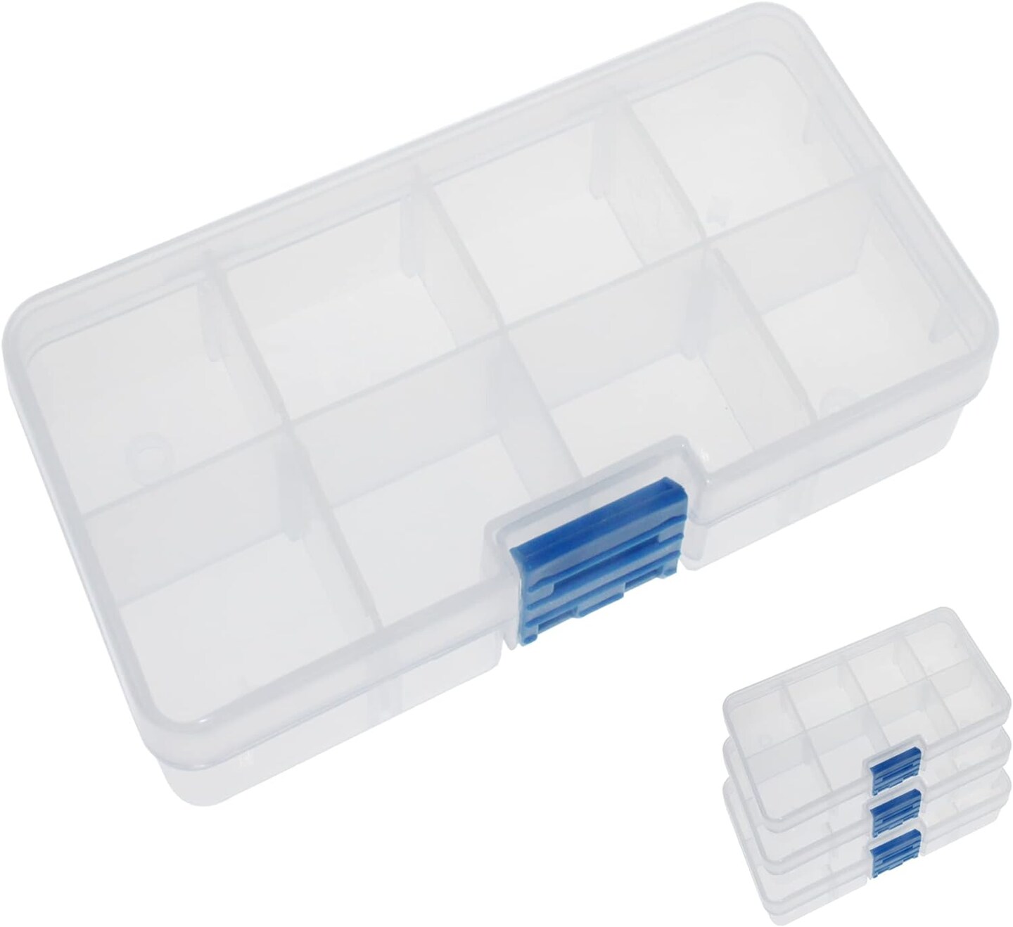 4 Pack 8 Grids Plastic Bead Organizer Box/Clear Crafts Thread Storage Containers with Removable Dividers (Free Letter Stickers)