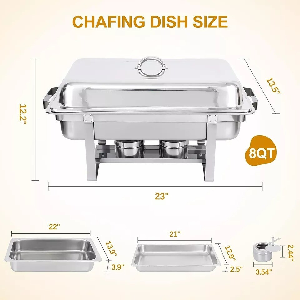 4Pack Chafing Dish Buffet Set 8 Qt Stainless Steel Complete Chafer Set for Party