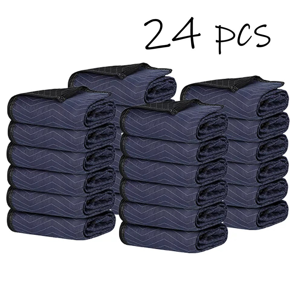 80"x72" Furniture 24 Moving Blankets Protective Shipping Packing Pads Blue/Black