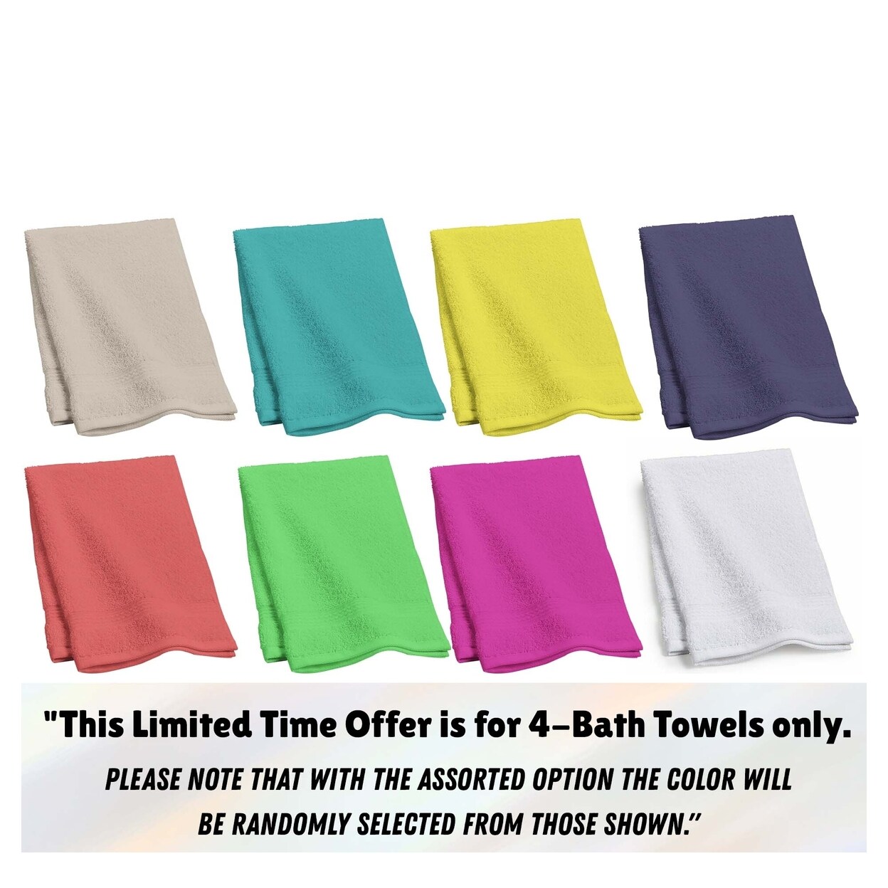 4-Piece 100% Cotton Bath Towels 54X27 Highly Absorbent Soft In Various Colors