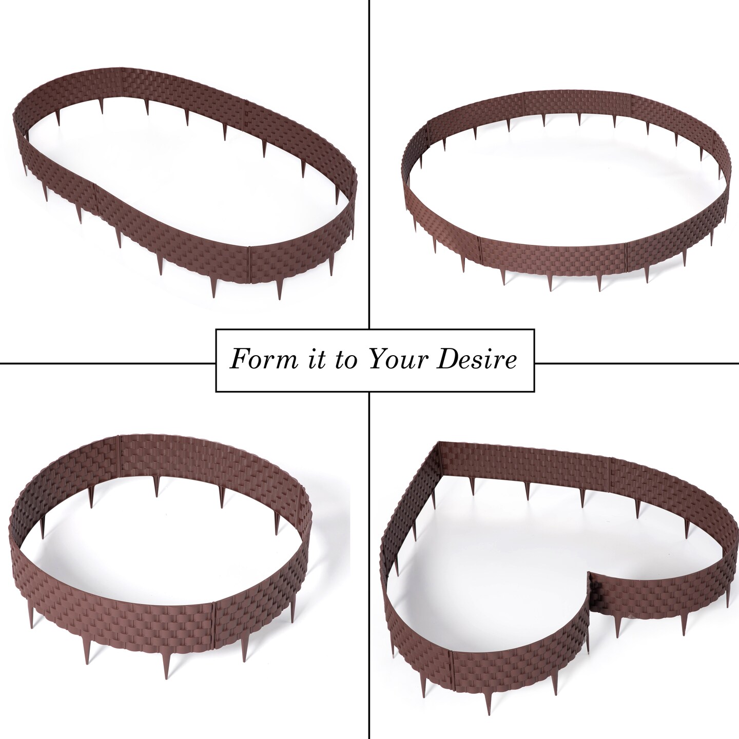 Set of 8 Pcs Decorative Rattan-Inspired Plastic Landscape Edging and Garden Fence Borders in a Rich Coffee Hue for Lawn, Outdoor Patio, Garden, and Flower Bed