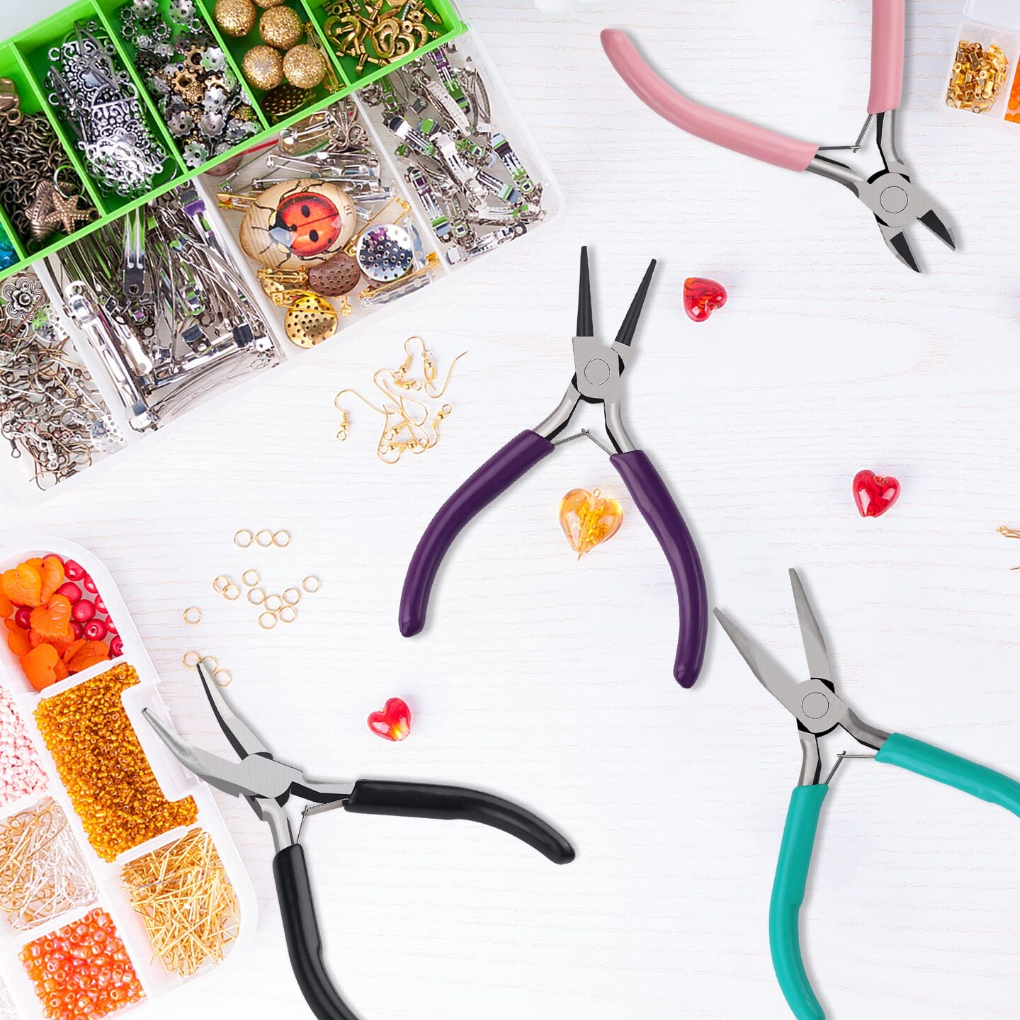 4 Pieces Jewelry Pliers Jewelry Making Pliers Tools Kit with Needle Nose Pliers/Chain Nose Pliers, Round Nose Pliers, Bent Nose Pliers, Wire Cutters for Wire Wrapping Earring Craft Making Supplies