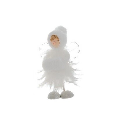 Allstate 7" Ice Palace Vintage-Style White Glittered Feather Fairy with Muff Christmas Table Top Decoration