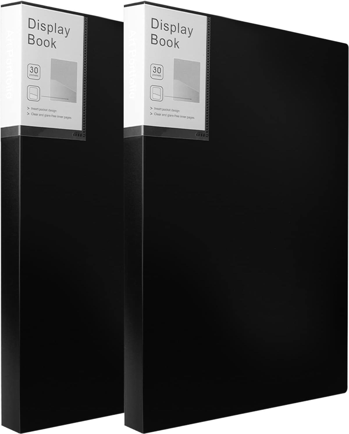 Portfolio Folder for Artwork Art Portfolio Binder 2 Packs 9"x12" Demo Book Black Portfolio Folder with Protective Film Binder with Plastic Sleeve 30 Pockets 60 Page Capacity