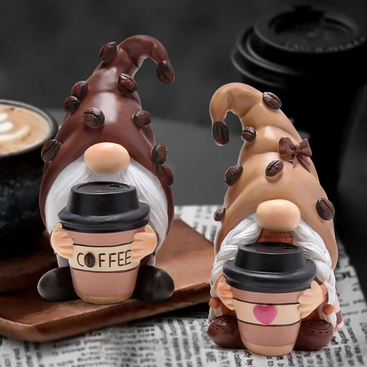 Coffee-Themed Gnome: Indoor Home Decor, Outdoor Porches, Coffee Bar Statue, Decoration for All Seasons - Swedish Tomte Elf Dwarf Figurines Concept