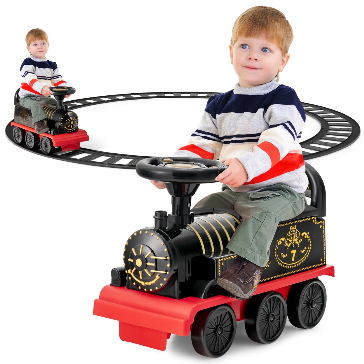 6V Electric Kids Ride On Train Motorized Train Toy W/ Track And 6 Wheels