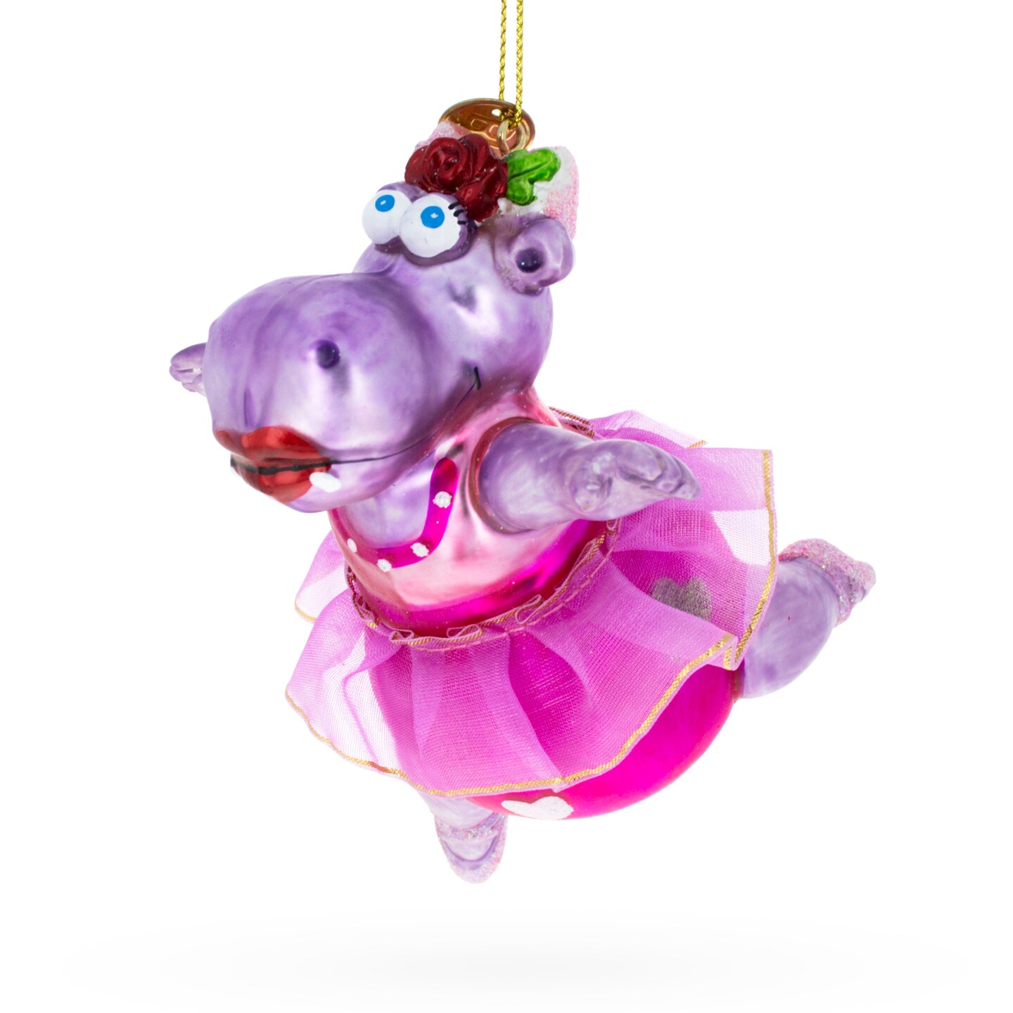 Hippo Ballerina Blown Glass Christmas Ornament