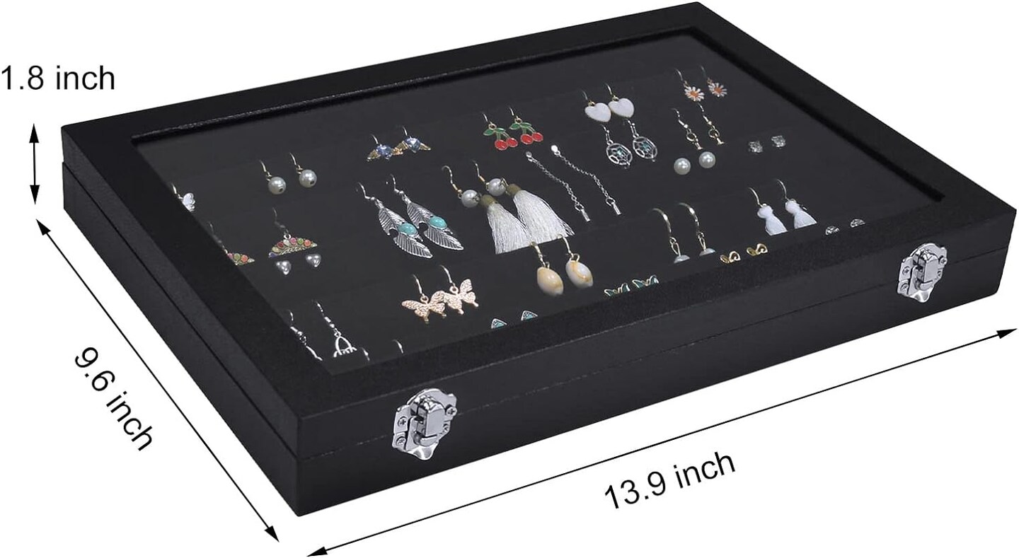 Velvet Earring Organizer Tray with 110 Slots and Glass Cover