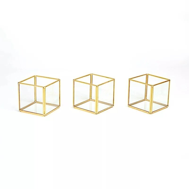 3 Gold Clear Glass Metal Frame CANDLE HOLDERS Centerpieces Party Supplies