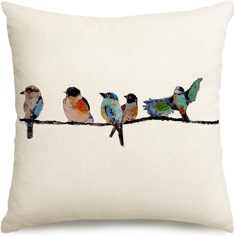 Birds Pillow Covers 16x16 Inch Lumbar Pillow Decorative Throw Pillows Long Small Throw Pillows Spring Summer Hand Painted Outdoor Pillowcases Pillows Decorative Throw Cushion Covers for Sofa Michaels