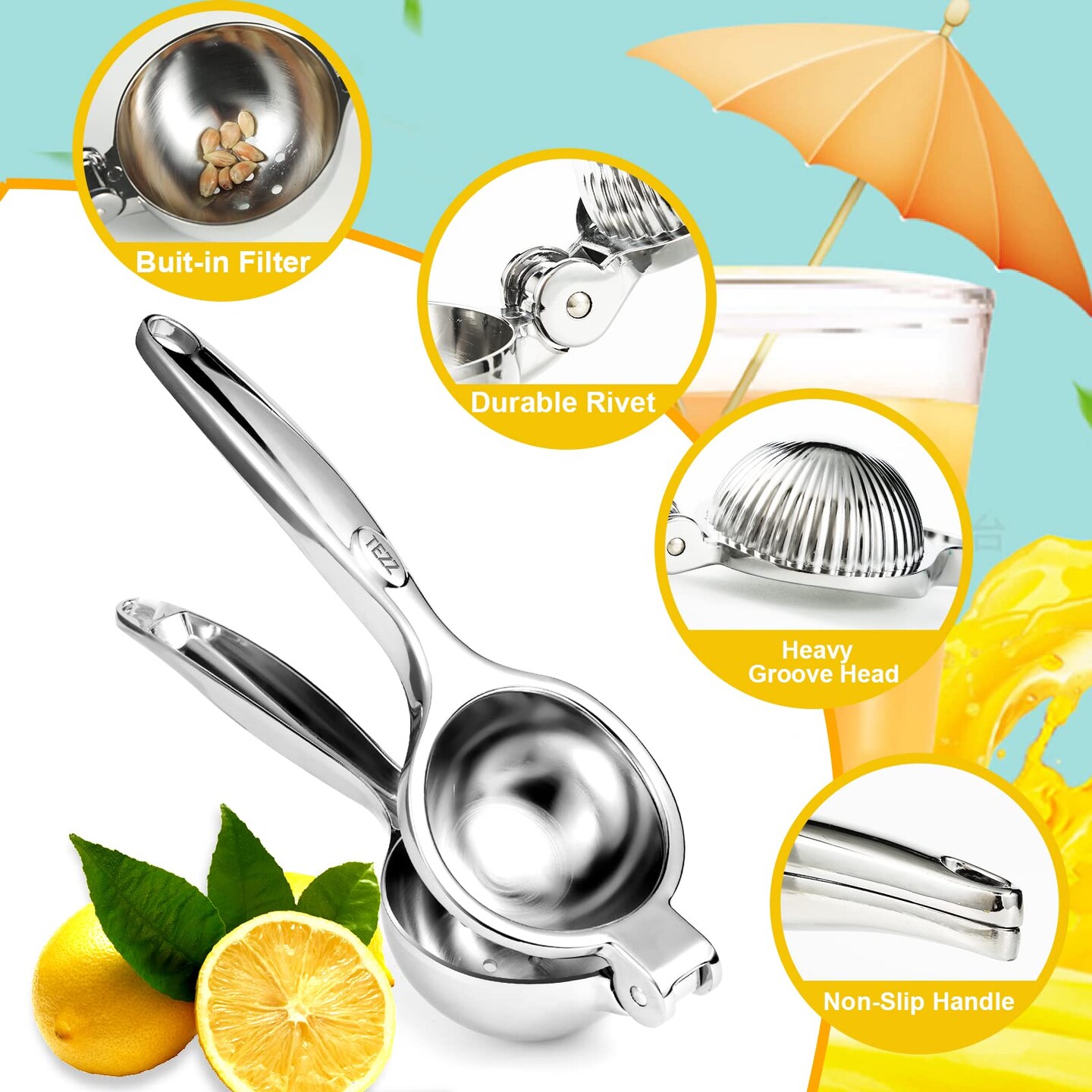 Premium Lemon Squeezer, Large Heavy Duty Handhelp Juicer for Lemon, Stainless Steel Hand Press Citrus Juicer, Lime Squeezer Bar Tool, Manual Citrus Press