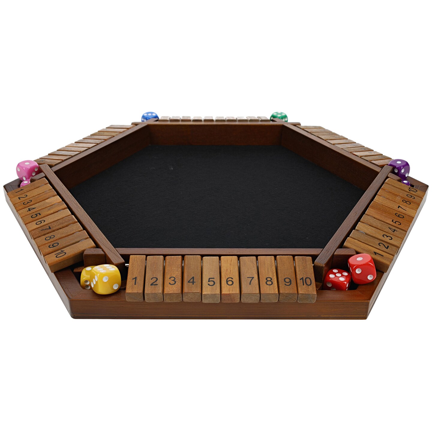 Pacific Shore Games 6 Player 14 in. Shut The Box Board Game, Walnut Stained Wood
