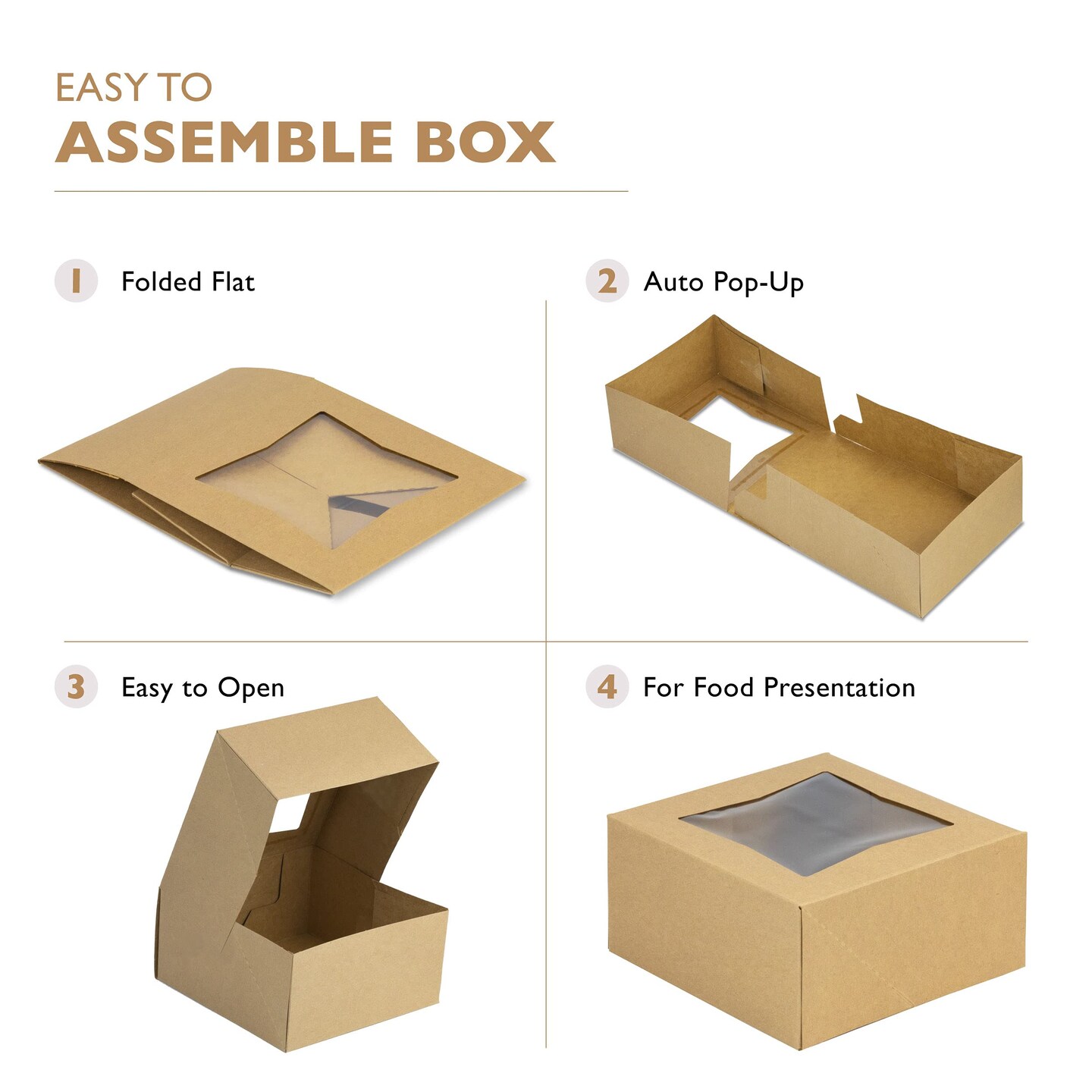 25 Pieces Bakery Boxes with Window 6x6x3 Kraft Cake Box Cardboard Bakery Packaging for Cupcake, Cookies and Pastry, Auto-Popup Treat Box Charcuterie Box for Valentine&#x27;s Day, Christmas