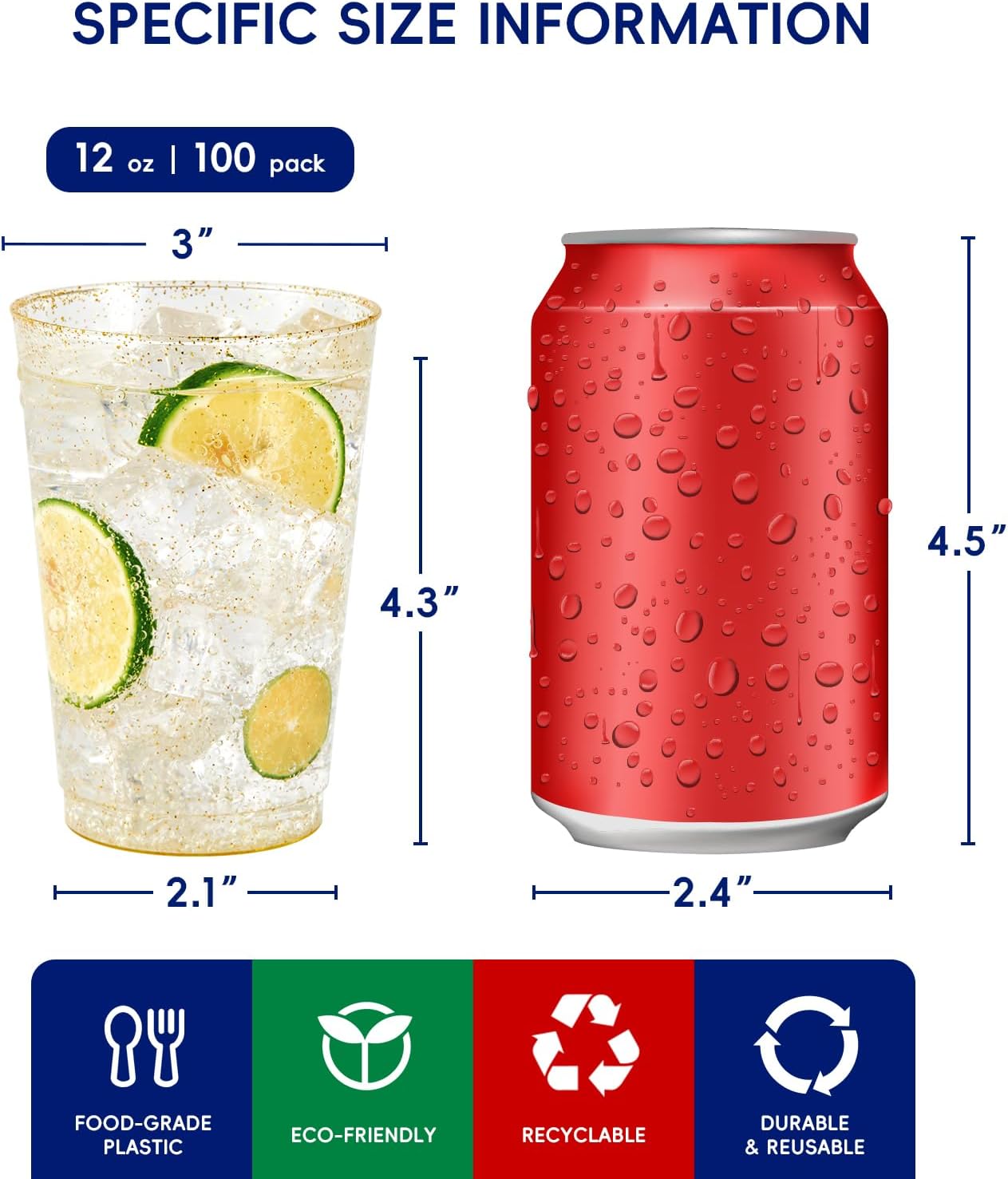 100 Pack 12 oz Gold Plastic Cups - Disposable Heavy-duty Tumblers