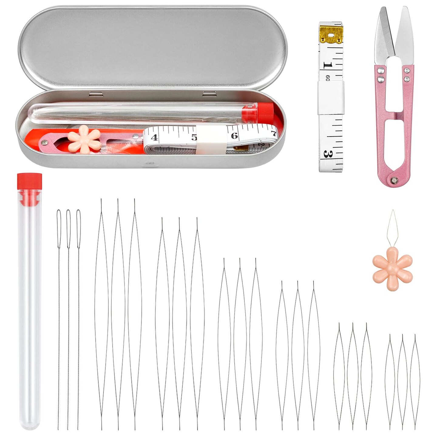21 Pieces Beading Needles Set, 6 Sizes Seed Beads Needles Big Eye Beading Needles Collapsible Beading Needles Set for Jewelry Making