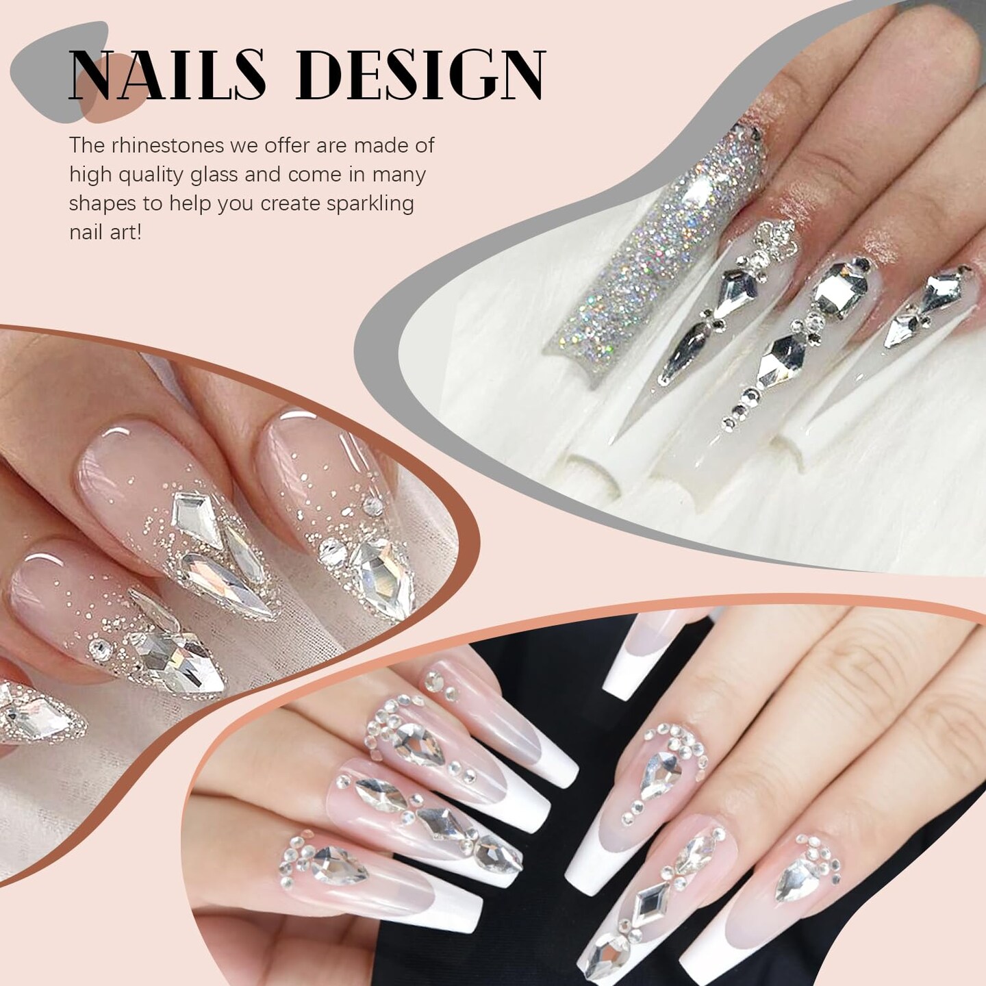 2630 Pieces Clear Glass Nail Rhinestones 120 Pieces Multi Shapes Flatback Gems Crystal + 2510Pcs 1.5-4mm Round Beads with Rhinestones Glue Gel, Manicure Diomand Jewelry Gemstones for Nail Design Makeup