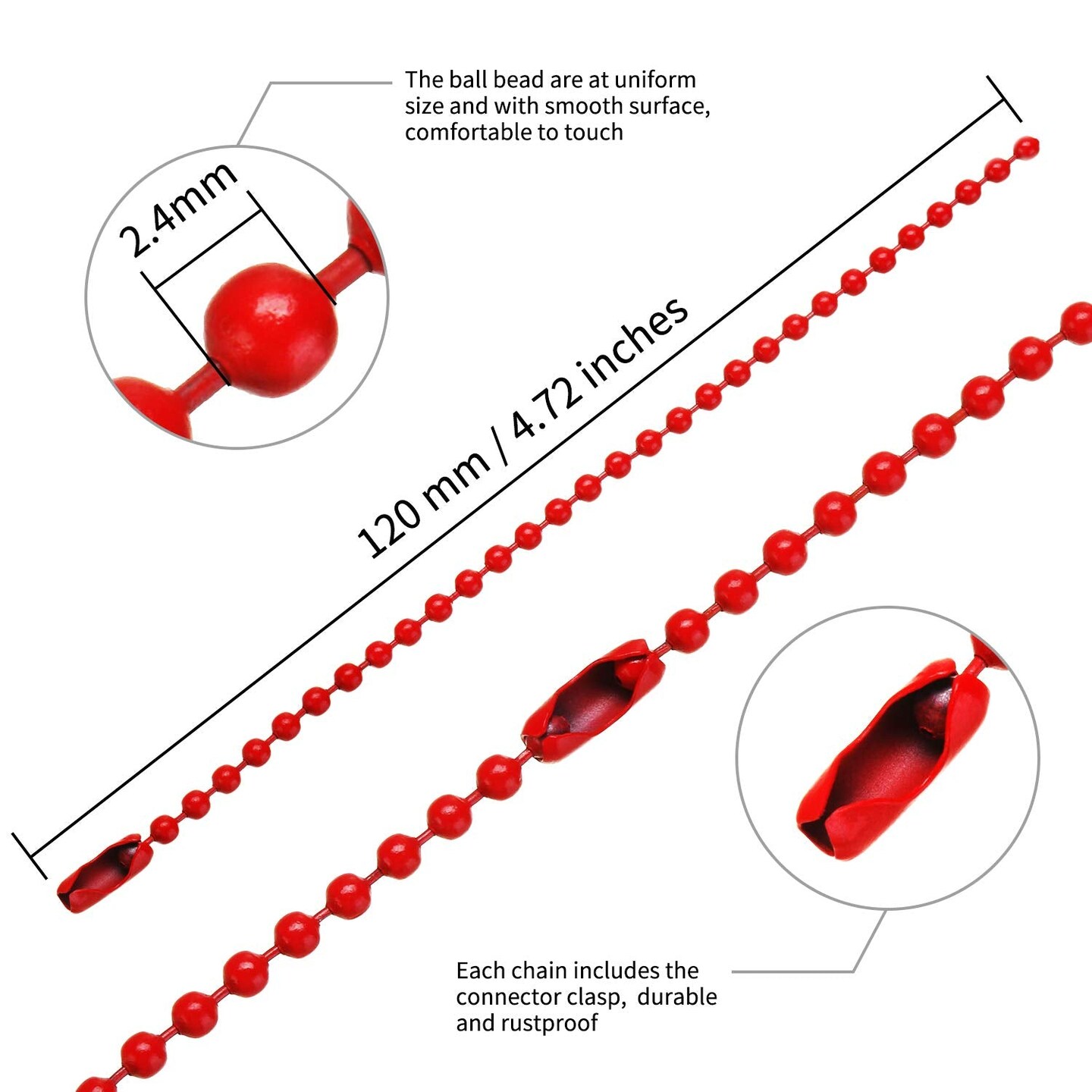 100 Pieces Colored Bead Keychain Metal Hanging Chains Necklace Connector for Hanging Ornament Jewelry Tag