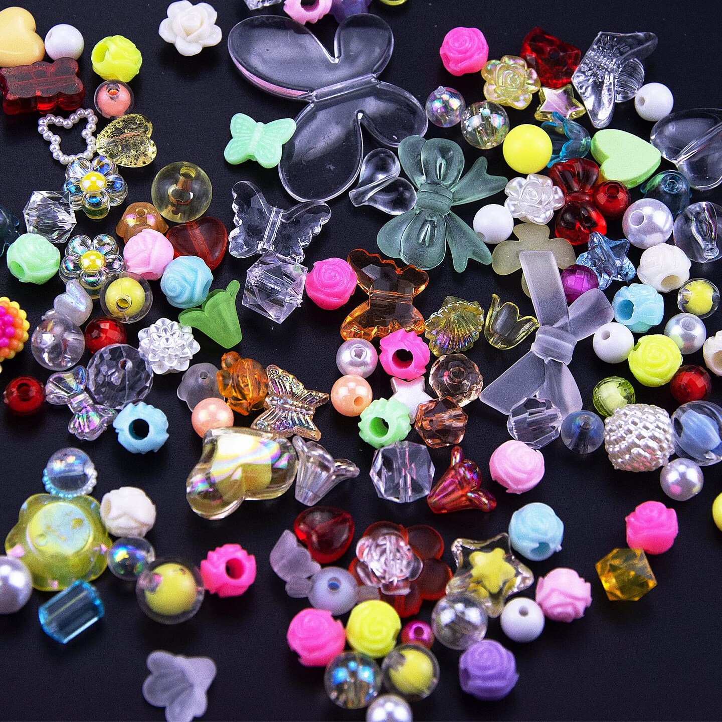120 Pieces Acrylic Assorted Beads Mix Color Flower Heart Butterfly Candy Beads Pastel Beads Candy Color Plastic Beads Cute Round Beads Bulk for Bracelets Jewelry Making Necklaces DIY Crafts