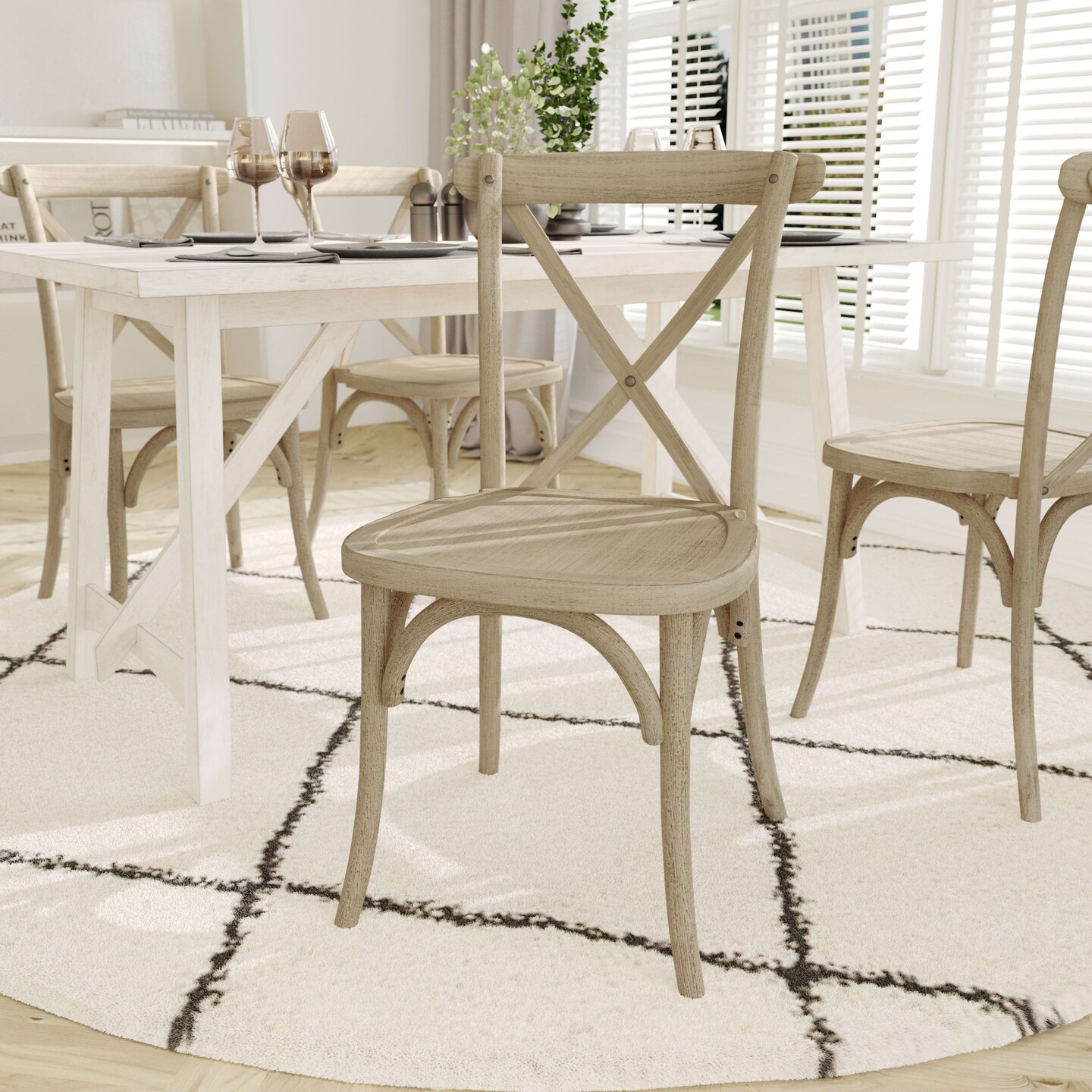 Emma and Oliver Hensler Set of 2 Weather-Resistant Wood Look Resin Cross Back Chairs for Indoor/Outdoor Use