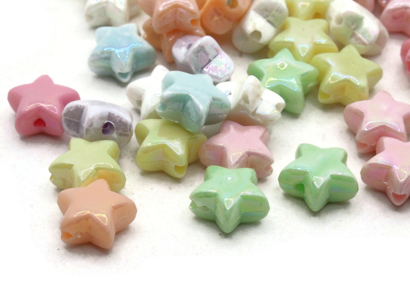 75 11mm Mixed Shiny Pastel Colors Puffed Star Plastic Beads