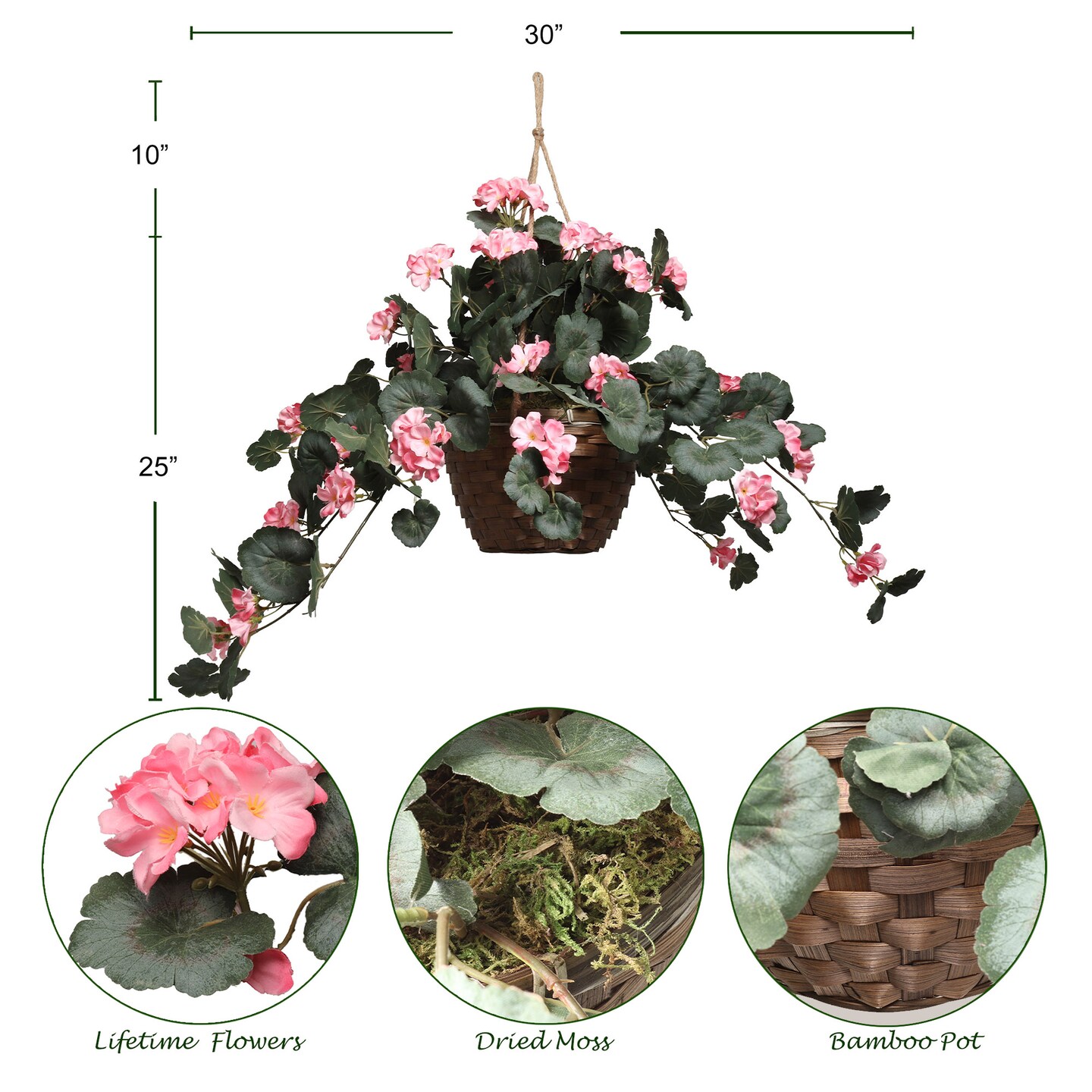 30-Inch Pink Silk Geranium Plant with Lifelike Appearance for Home and Office Décor | Vibrant Artificial Flower Arrangement | Floral Home by Artificial Flowers