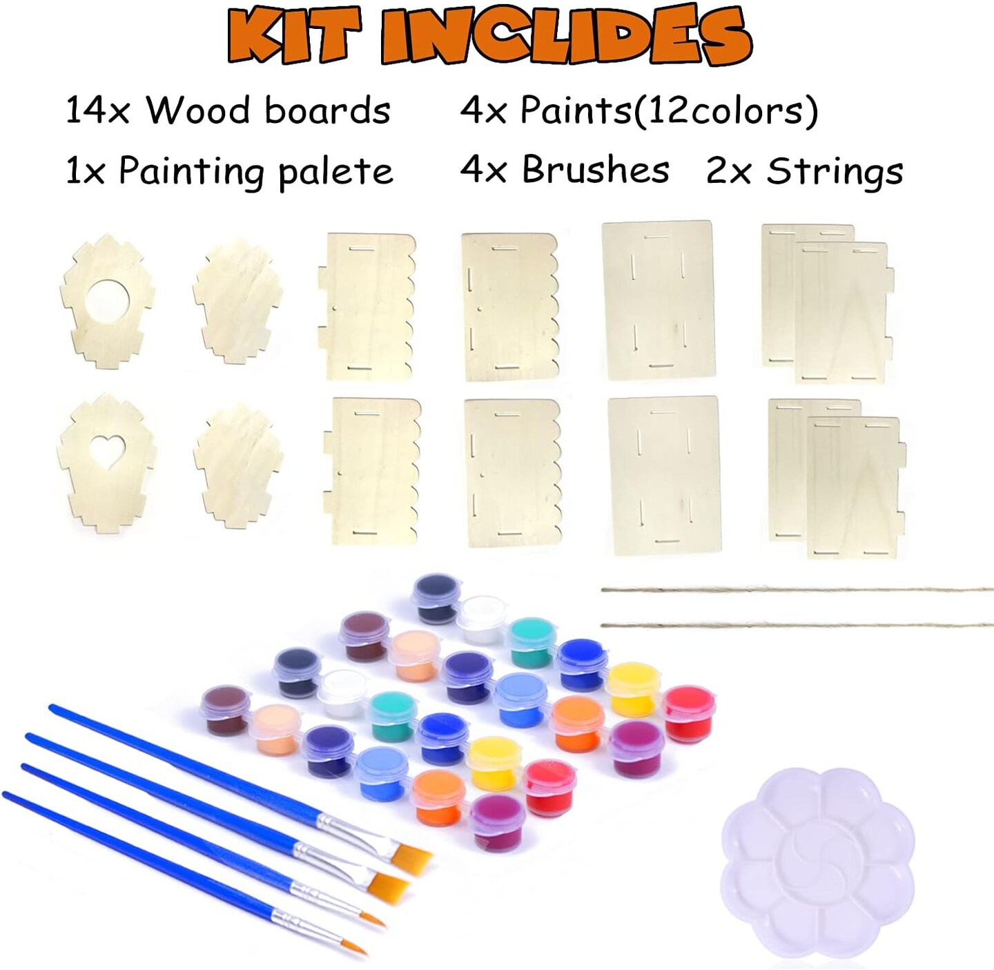 DIY Birdhouse Kit - 2 Pack, Includes Paints &#x26; Brushes, Wooden Crafts for Kids