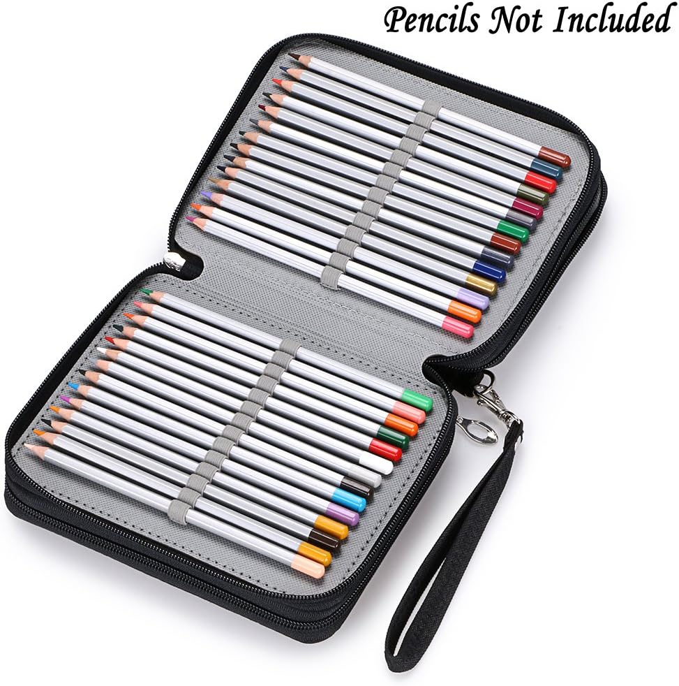 Zippered Pencil Case-Canvas 72 Slots Handy Pencil Holders for for Prismacolor Watercolor Pencils, Crayola Colored Pencils, Marco Pencils (Black)