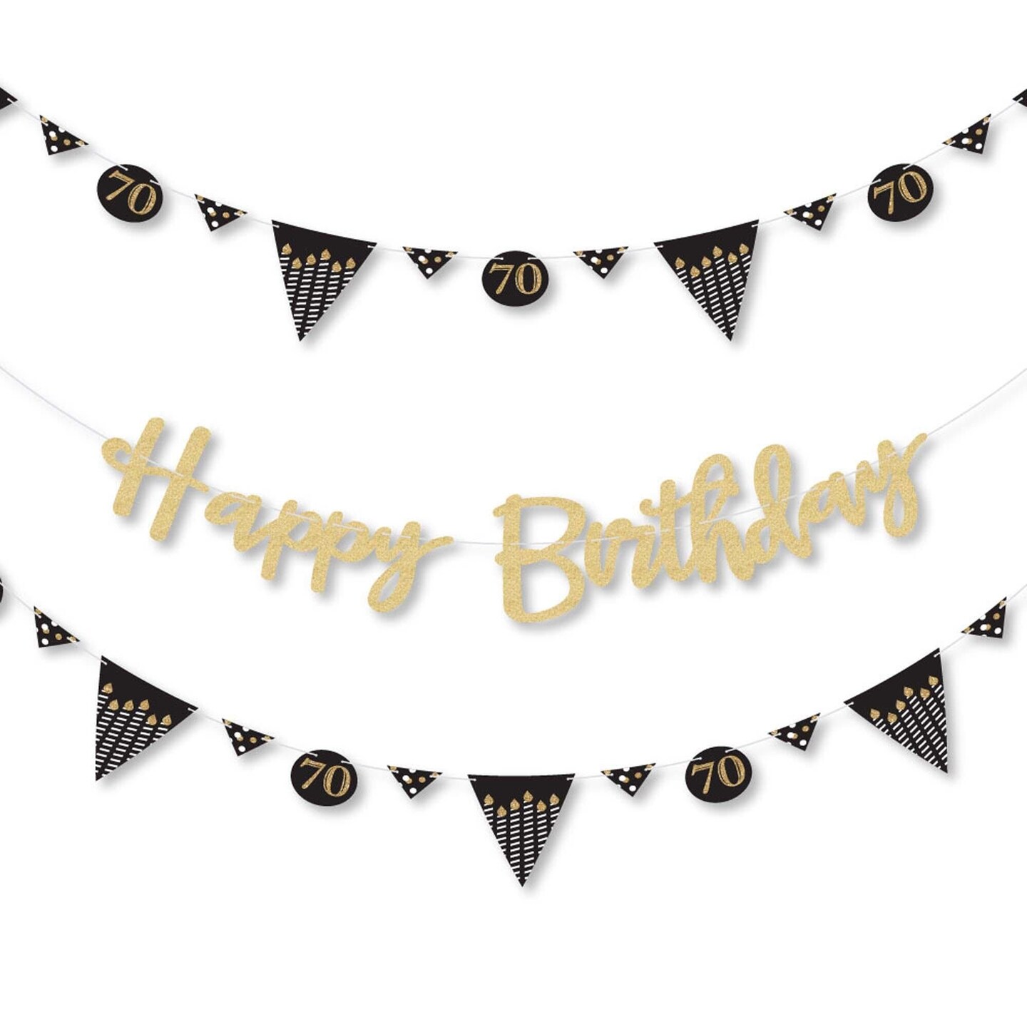 Big Dot of Happiness Adult 70th Birthday - Gold - Birthday Party Letter Banner Decor - 36 Cutouts & No-Mess Real Gold Glitter Happy Birthday Letters