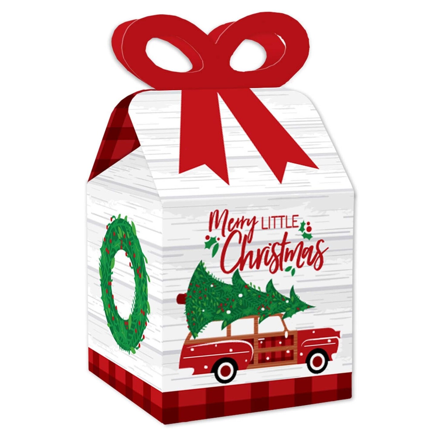 Big Dot of Happiness Merry Little Christmas Tree - Square Favor Gift Boxes - Red Car Christmas Party Bow Boxes - Set of 12