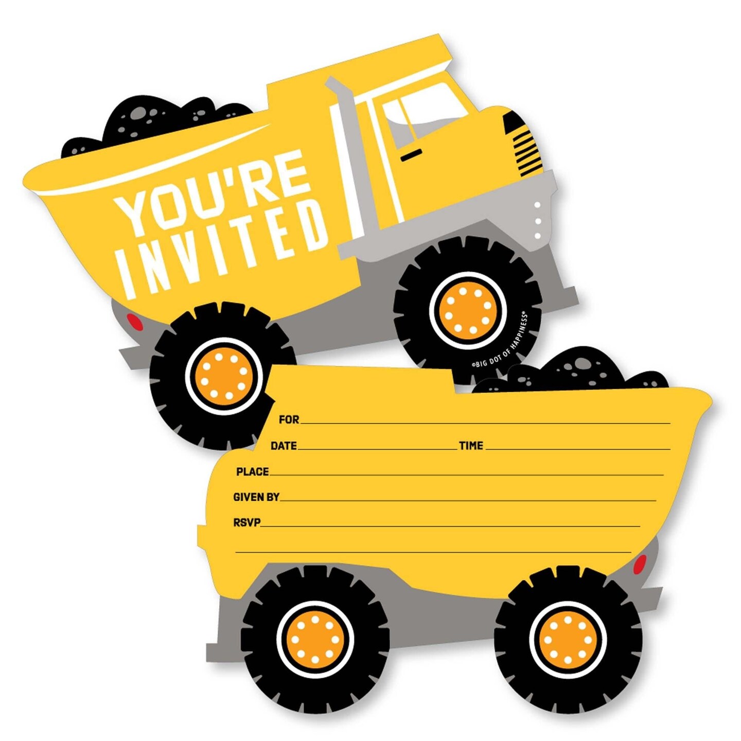 Big Dot of Happiness Dig It - Construction Party Zone - Shaped Fill-In Invites - Baby Shower or Birthday Party Invite Cards with Envelopes - Set of 12