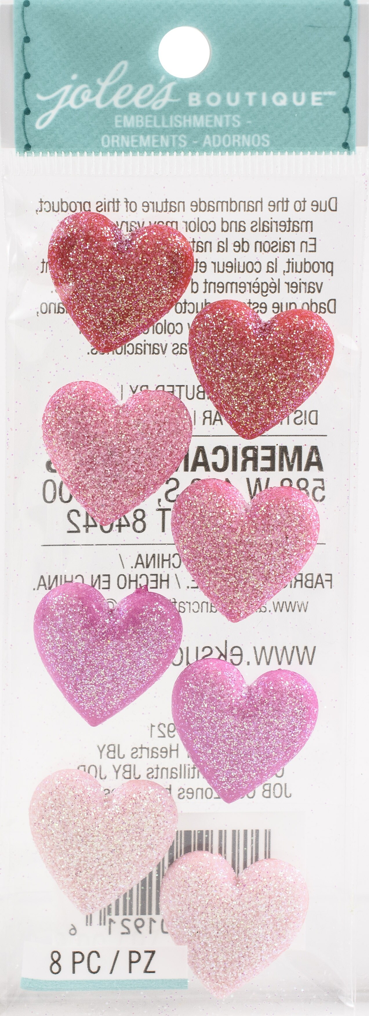 Jolee's Boutique Dimensional Repeat Stickers - Glitter Hearts, 8pcs