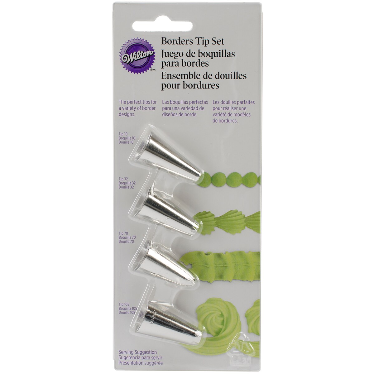 Wilton Decorating Tip Set 4/Pkg-Borders - #105, #70, #32 & #10