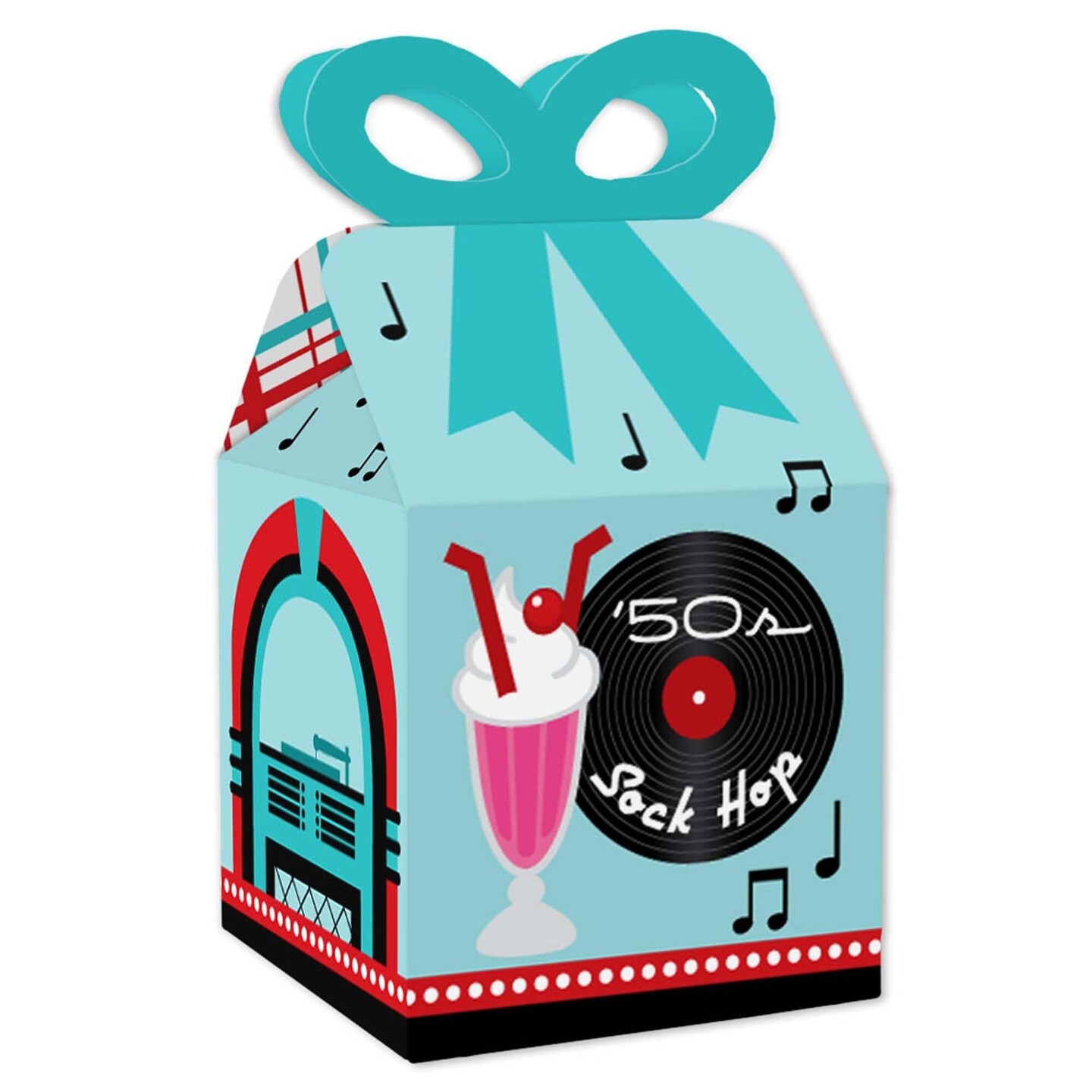 Big Dot of Happiness 50&#x27;s Sock Hop - Square Favor Gift Boxes - 1950s Rock N Roll Party Bow Boxes - Set of 12