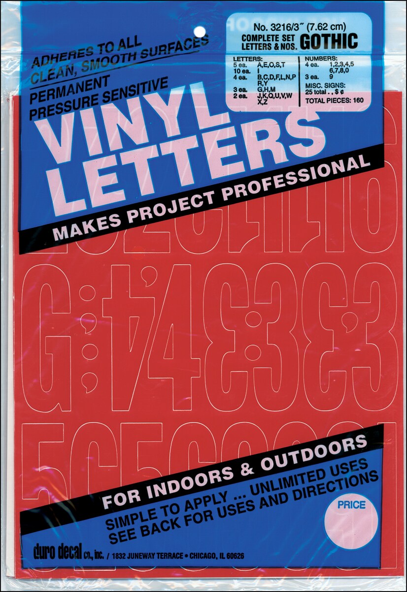 Duro Permanent Adhesive Vinyl Letters &#x26; Numbers 3&#x22; 160/Pkg-Red