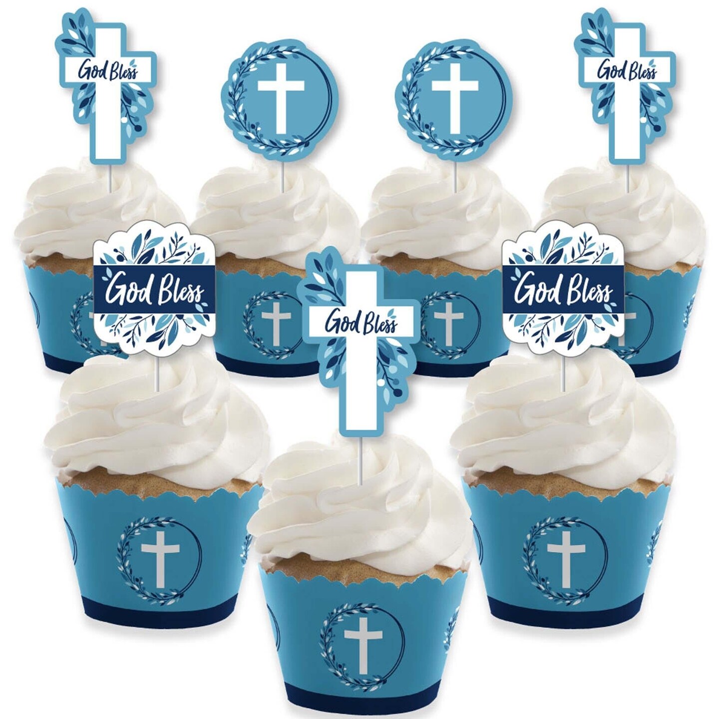 Baptism Blue Elegant Cross DIY Shaped Boy Religious Party Cut-outs