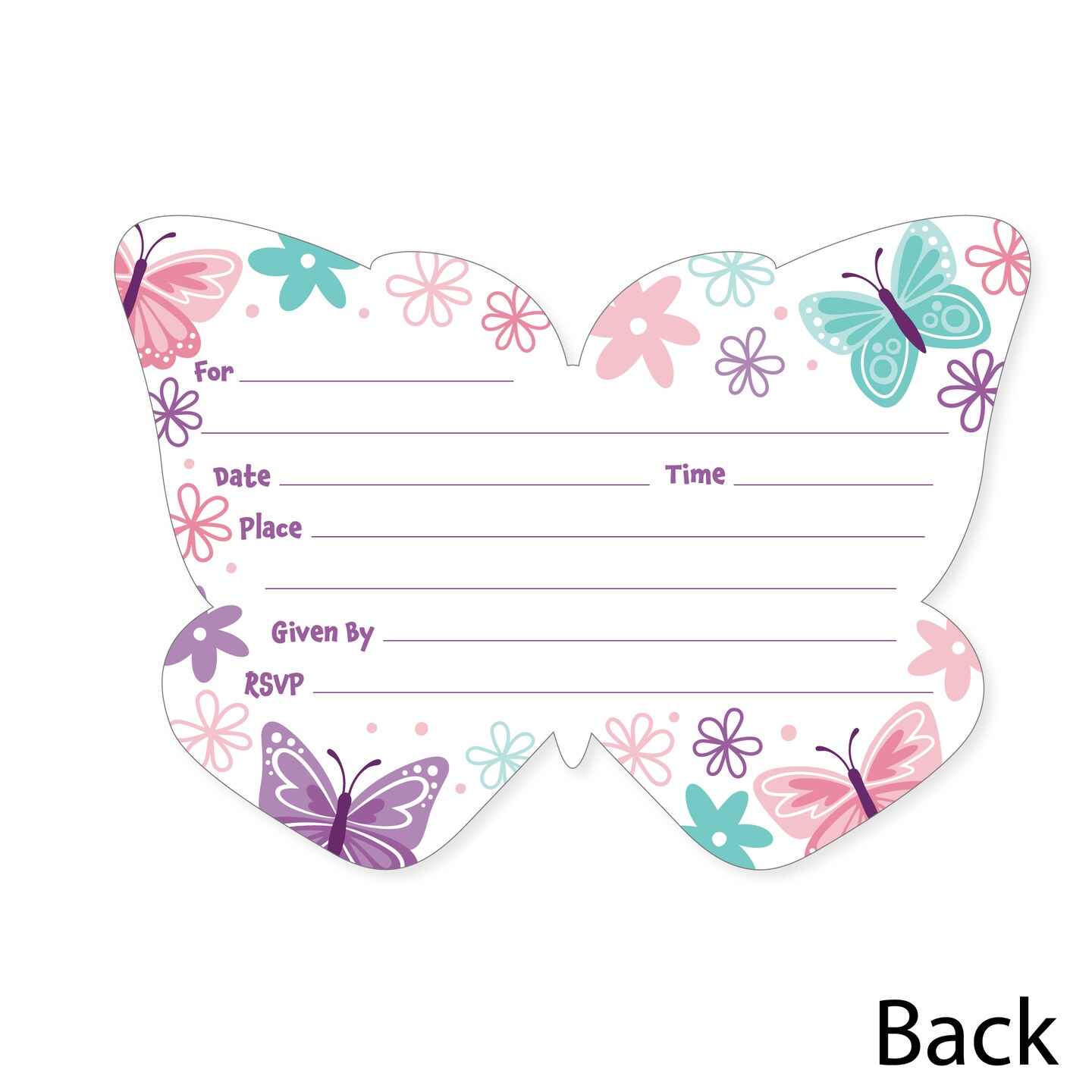 Big Dot of Happiness Beautiful Butterfly - Shaped Fill-In Invitations Floral Baby Shower or Birthday Party Invitation Cards with Envelopes - Set of 12