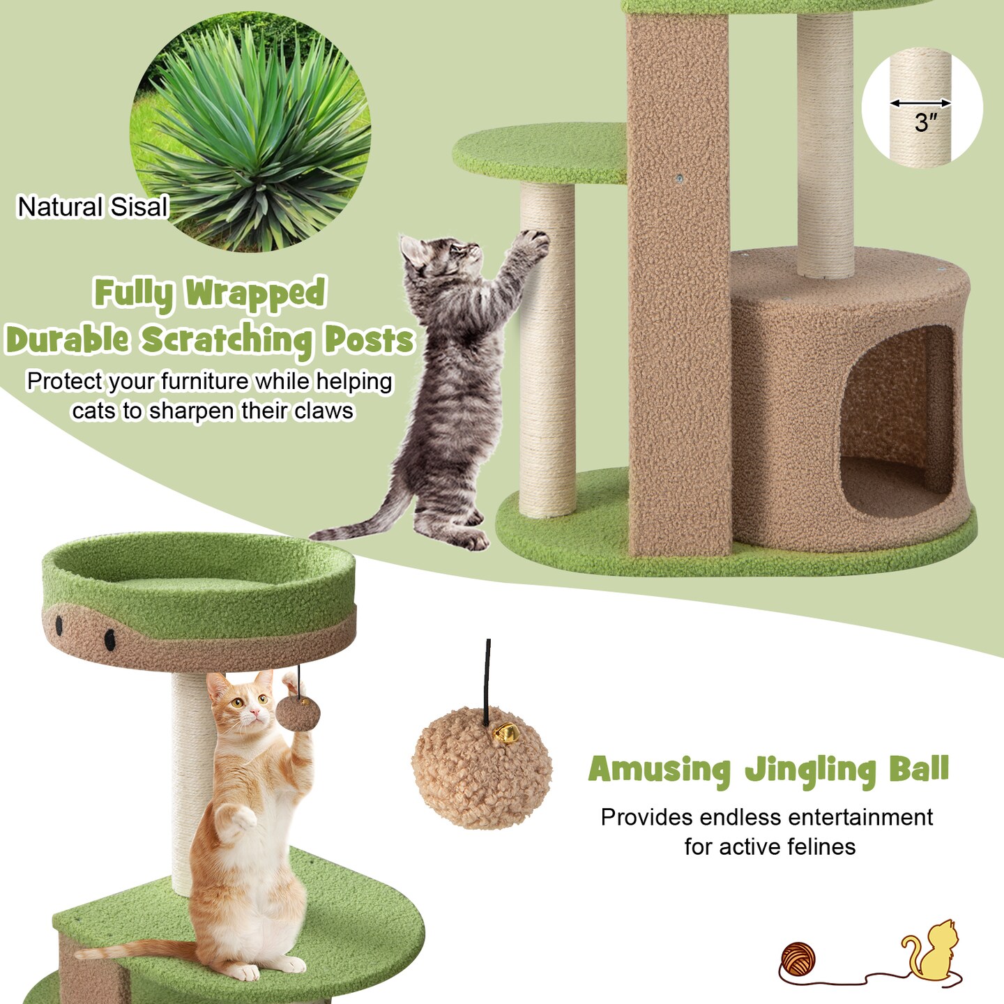 Costway 5-Tier Cat Tree Tower 44'' Cat Climbing Stand Perch with Sisal Scratching Posts