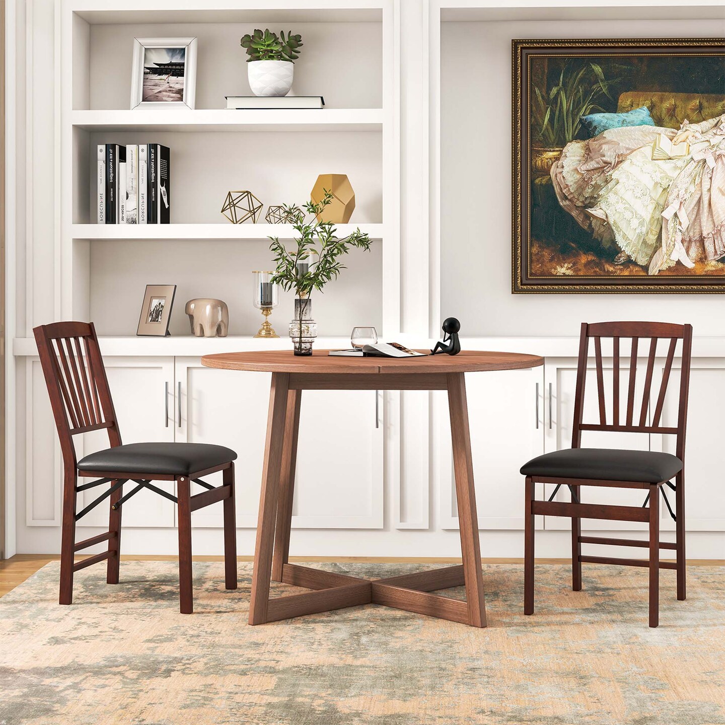 Costway 2 Pack Folding Dining Chairs Foldable Chairs with PVC Padded Seat &#x26; High Backrest