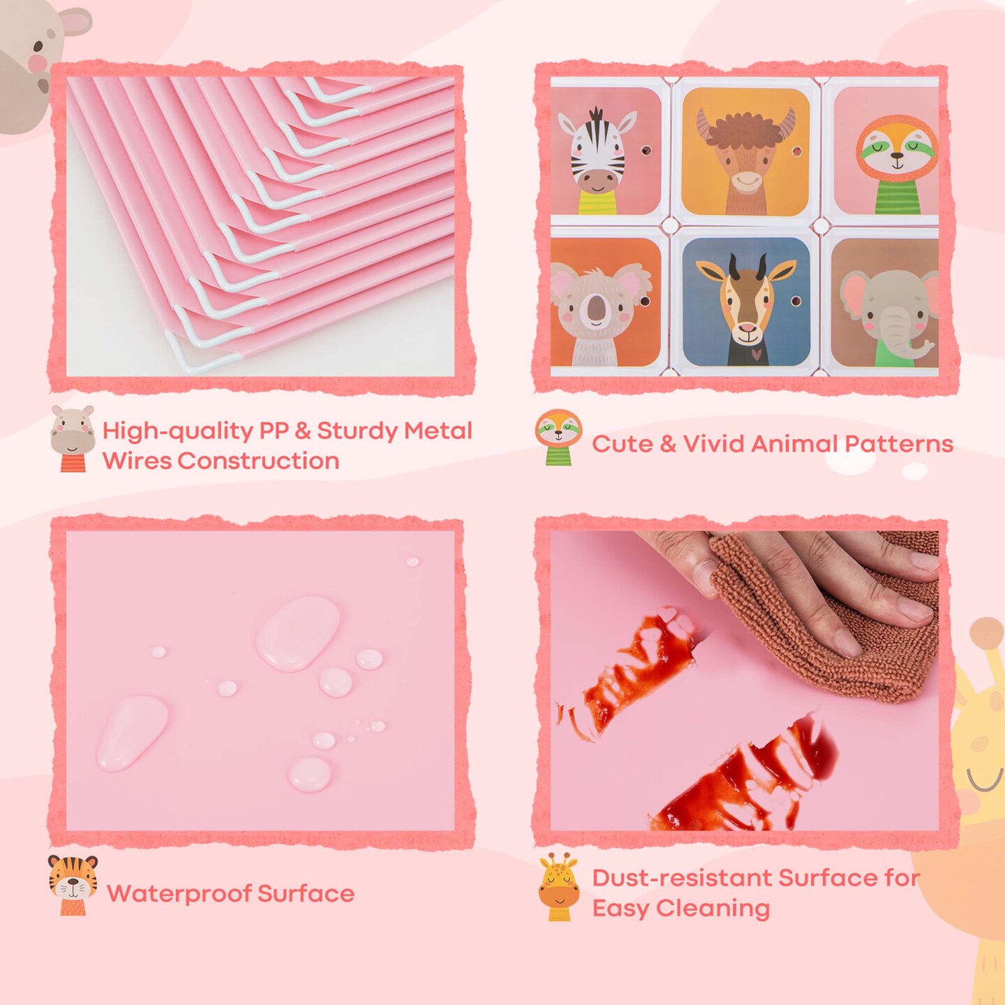 Costway 12-Cube Kids Wardrobe Baby Dresser Bedroom Armoire Clothes Hanging Closet with Door Blue/Pink