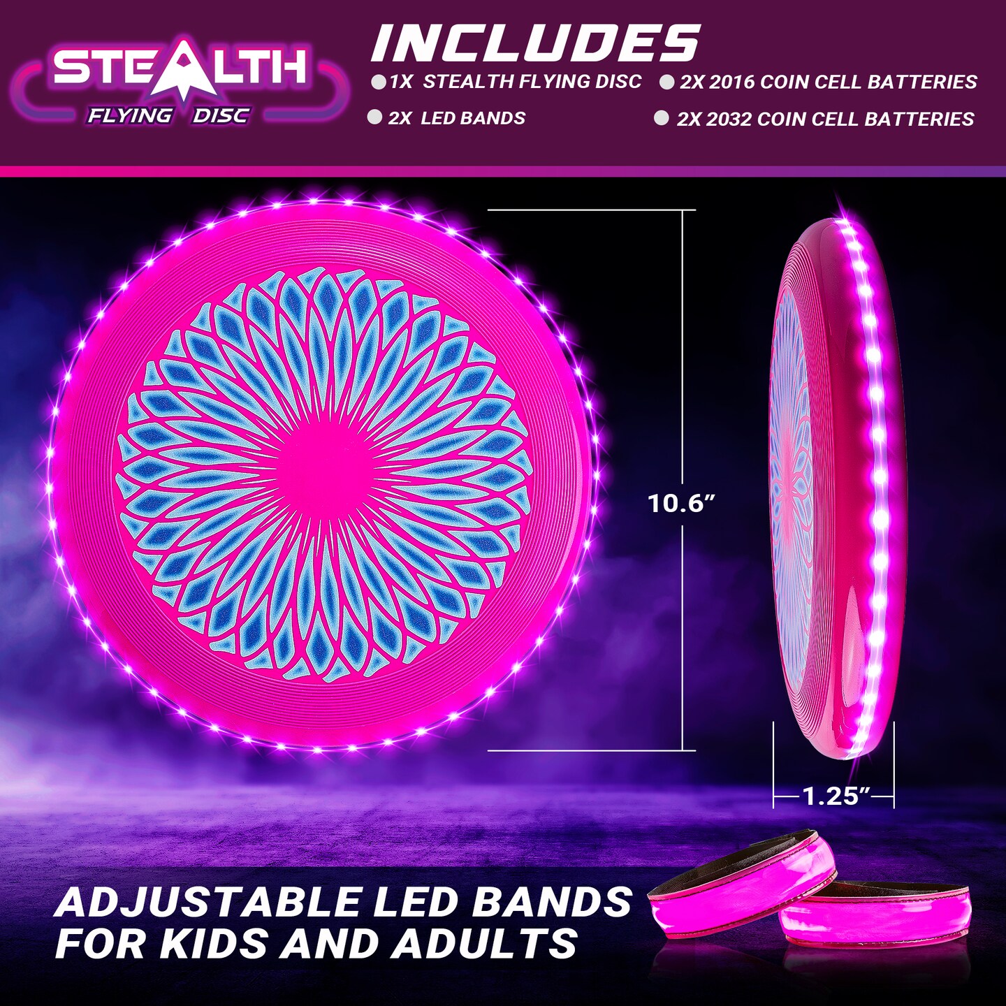 USA Toyz Stealth LED Flying Disc - Pink/Purple