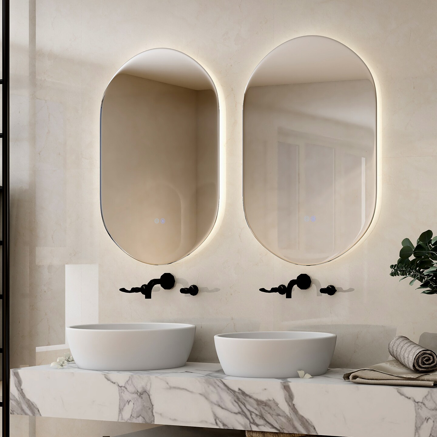 Costway 32&#x27;&#x27; x 20&#x27;&#x27; Oval Bathroom Wall Mirror Mounted Makeup Mirror with Lights &#x26; Anti-Fog