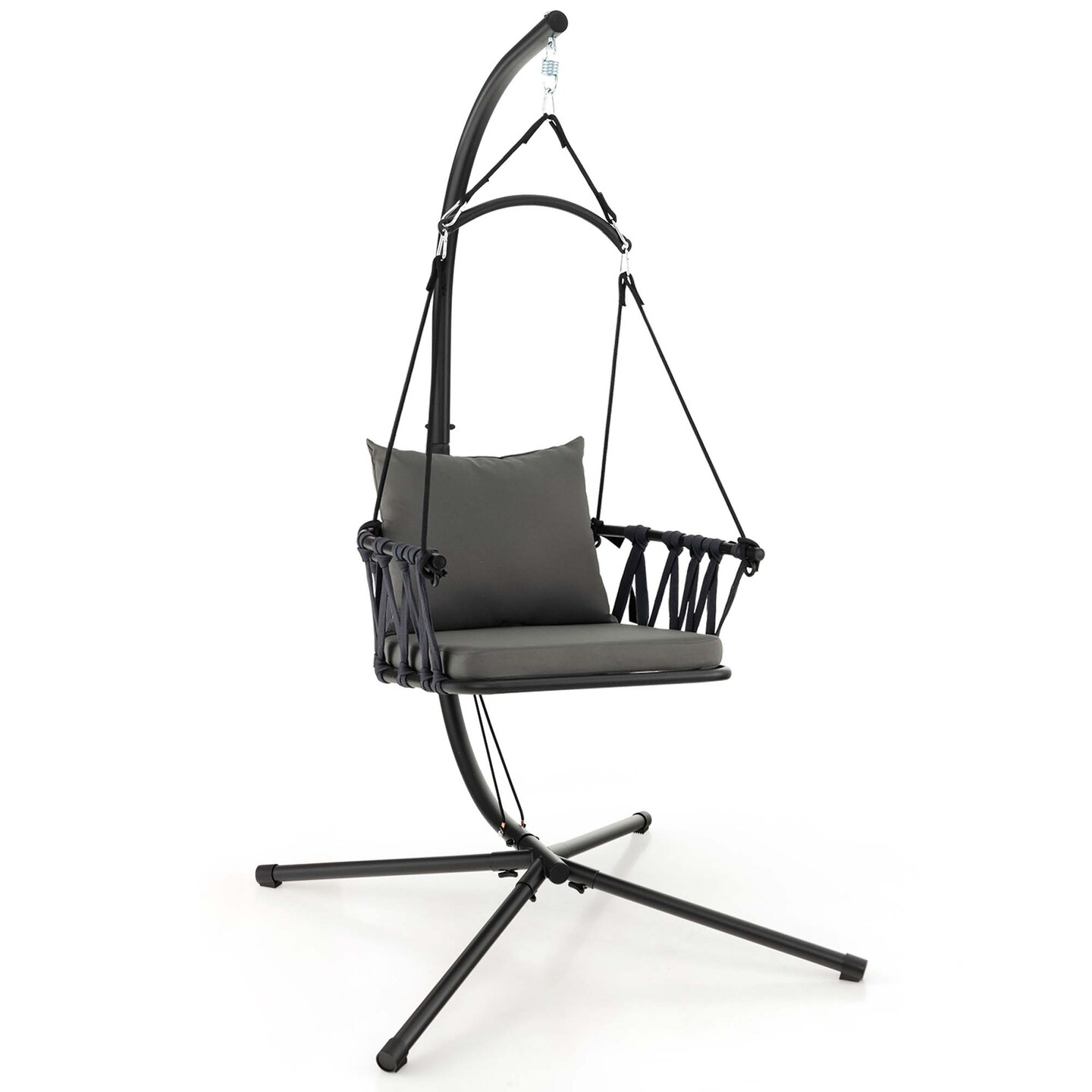 Costway Hanging Swing Hammock Chair with Stand Metal Frame Woven Backrest Seat Cushions